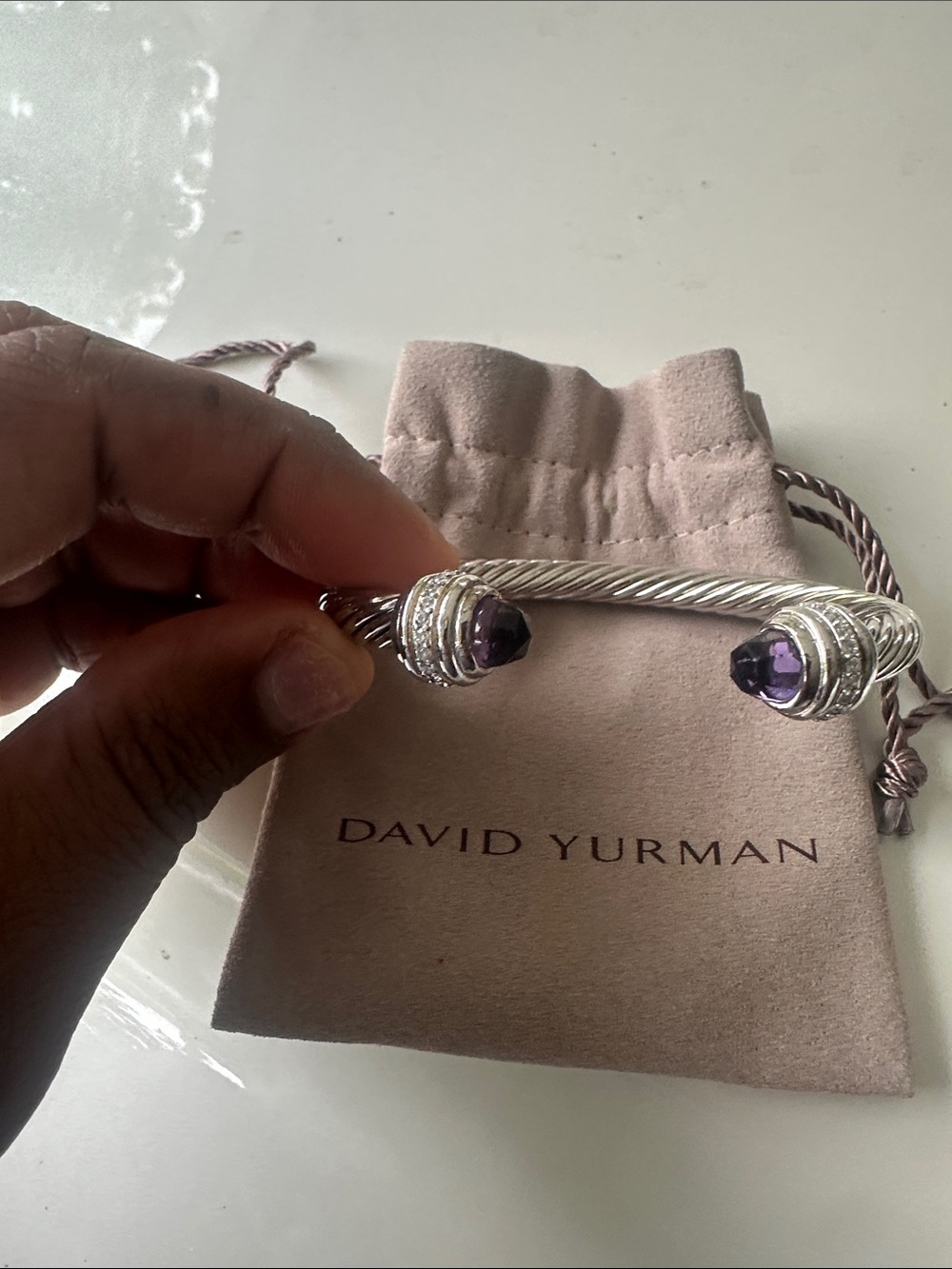 David Yurman Sterling Cable Bracelet with Purple Gemstone